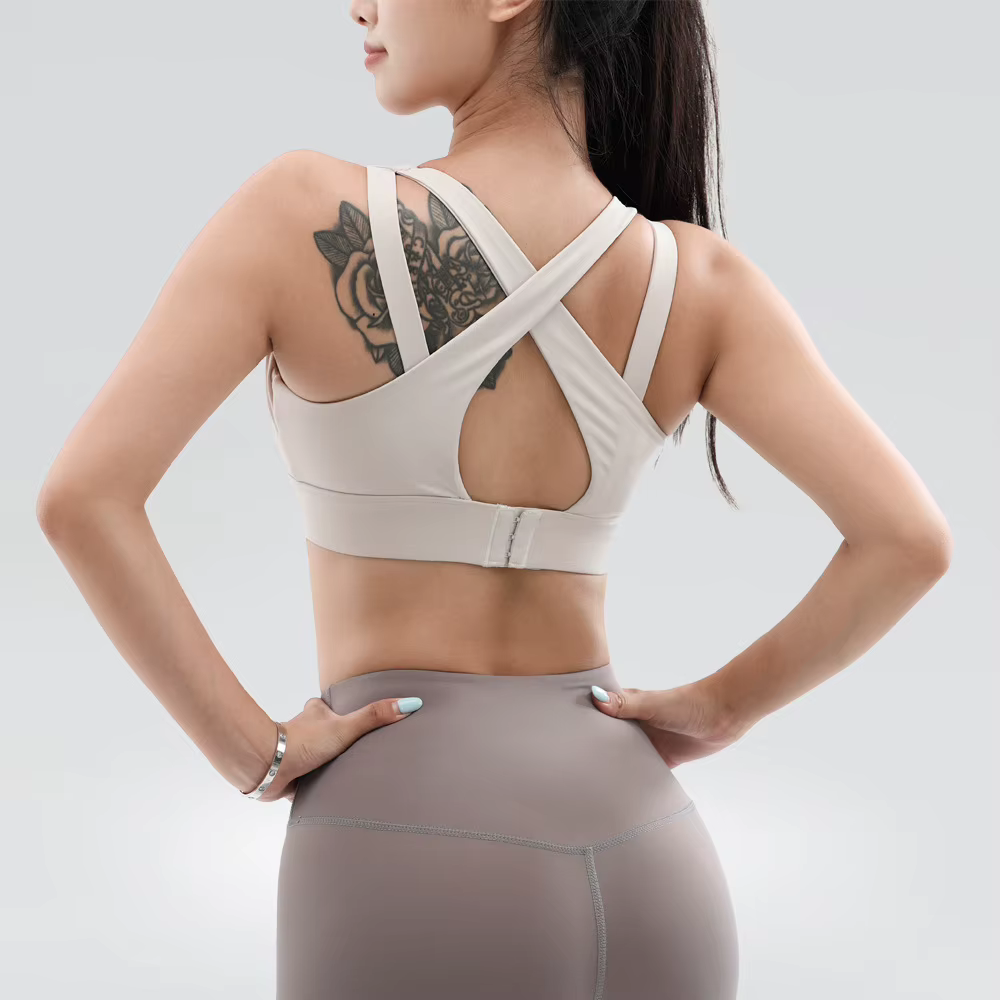Soutien-gorge de sport respirant avec dos croisé pour femme, brassière de fitness, gym, course à pie