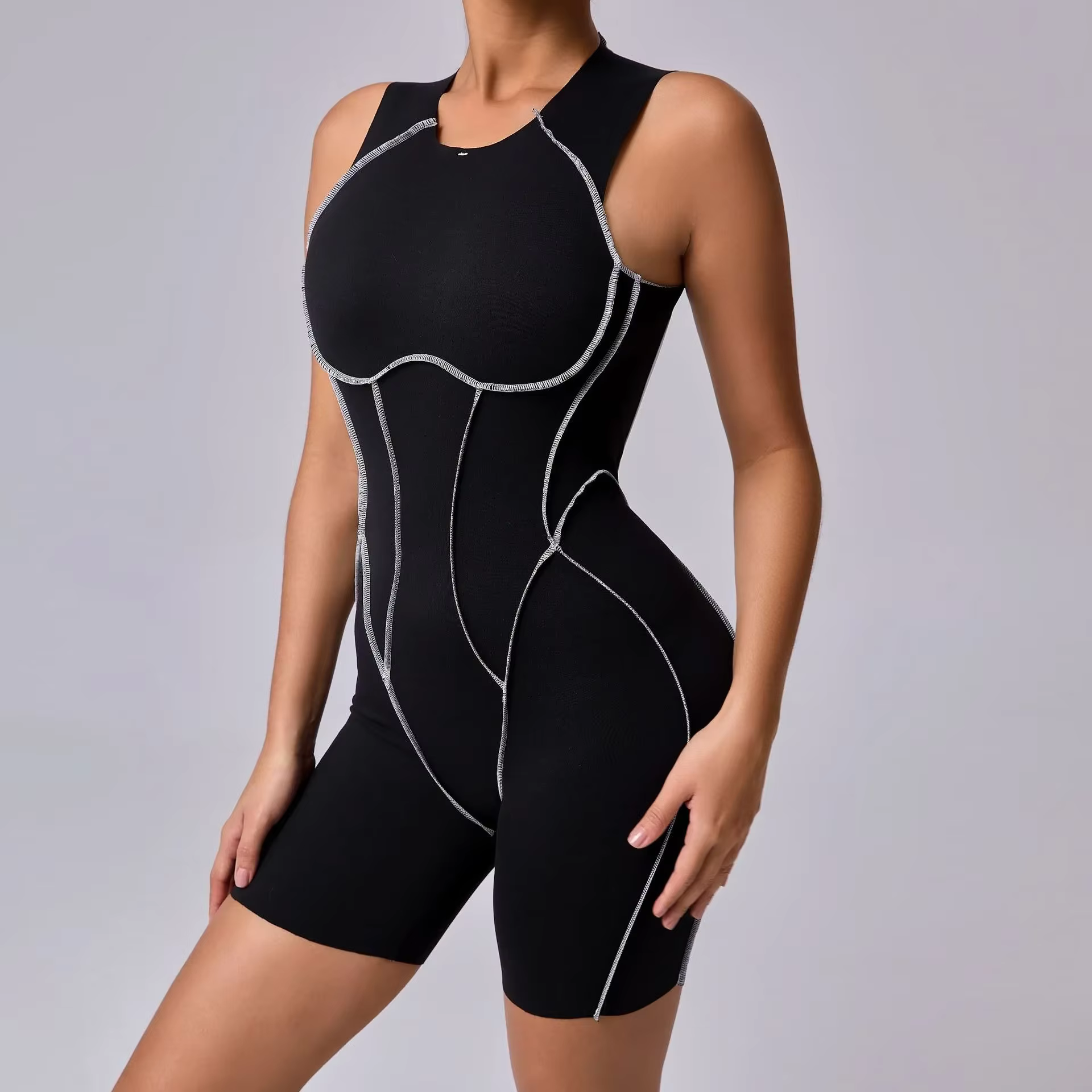 Combinaisons de Yoga dos nu pour femmes, couleur couture, avec coussinets de poitrine, sans manches,