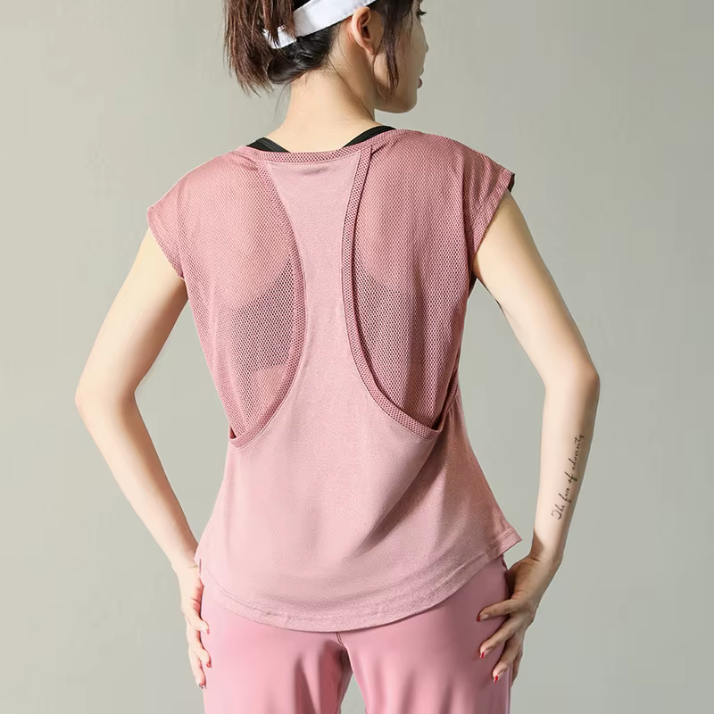 T-shirt de sport à manches courtes pour femme, fitness, entraînement en Y, exercice, gym, musculatio