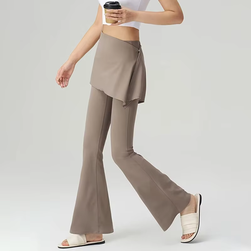 Leggings de sport taille haute pour femme, coupe ajustée, effet deux-pièces, avec jupes micro-évasée