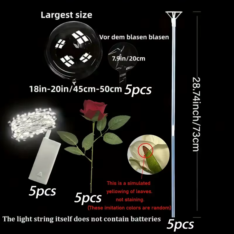 Bouquet de roses lumineuses LED, ballon transparent en forme de vague, idéal pour les mariages, les