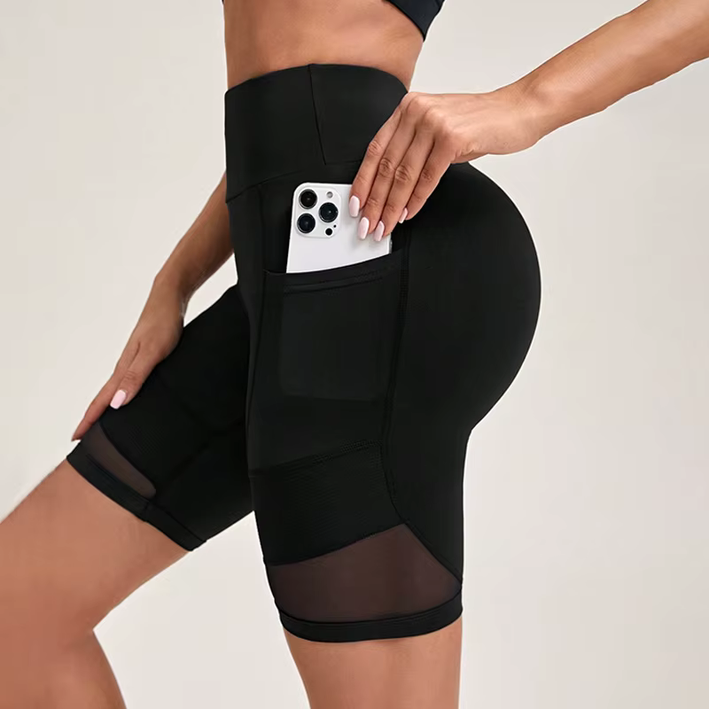 TUNIControl-Short de yoga en maille taille haute avec poches pour femme, short d'entraînement