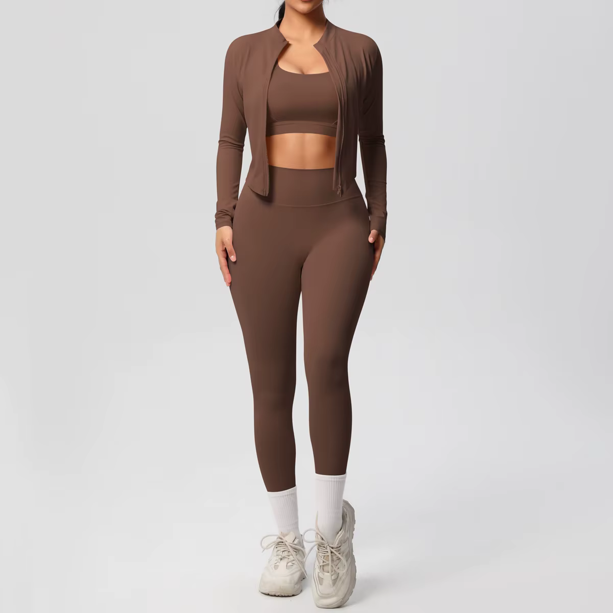 3 pièces vêtements de sport Yoga ensemble gymnastique sport soutien-gorge veste à glissière Leggings