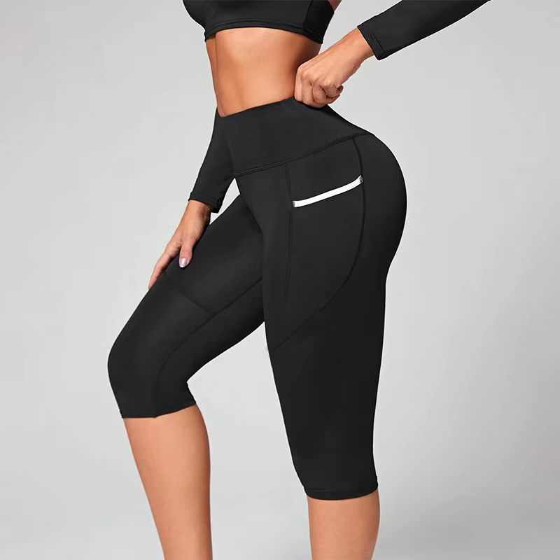 Pantalons de yoga taille haute Leggings capri avec poches pour femmes Leggings capri d'entraînement