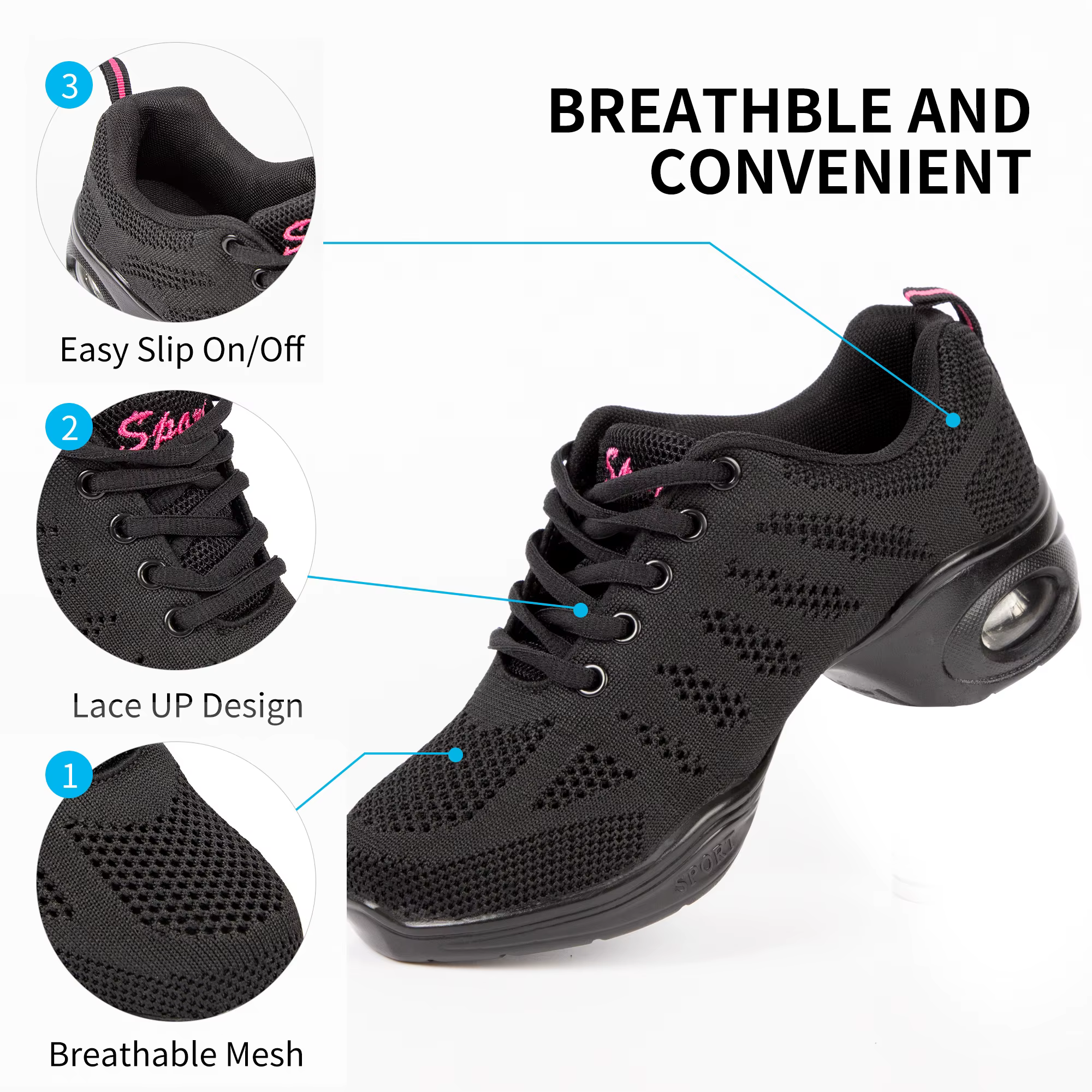 Baskets de danse respirantes pour femmes, avec semelle fendue et coussin d'air, chaussures de marche