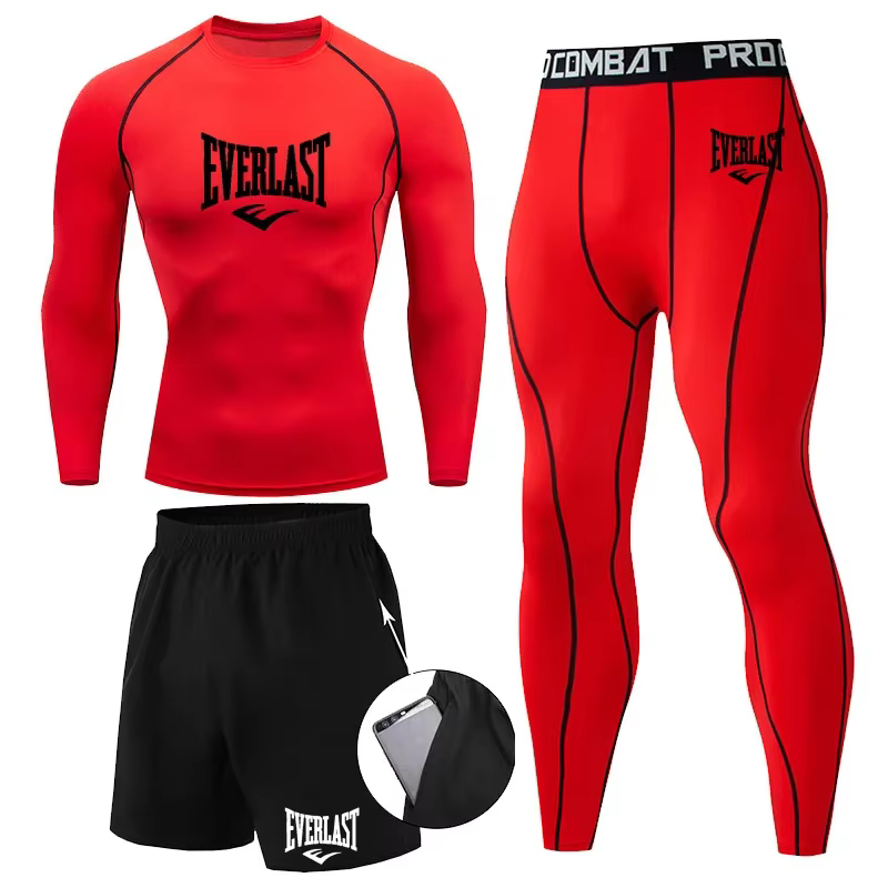 EVER/LAST noir hommes costumes chemises de Compression Leggings élasticité Fitness gymnase course re