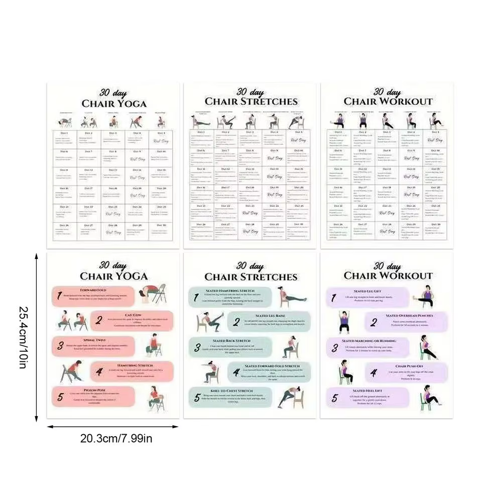 Affiche de Plan d'exercices de chaise de 30 jours, 6 pièces, pour personnes âgées, affiche de Fitnes