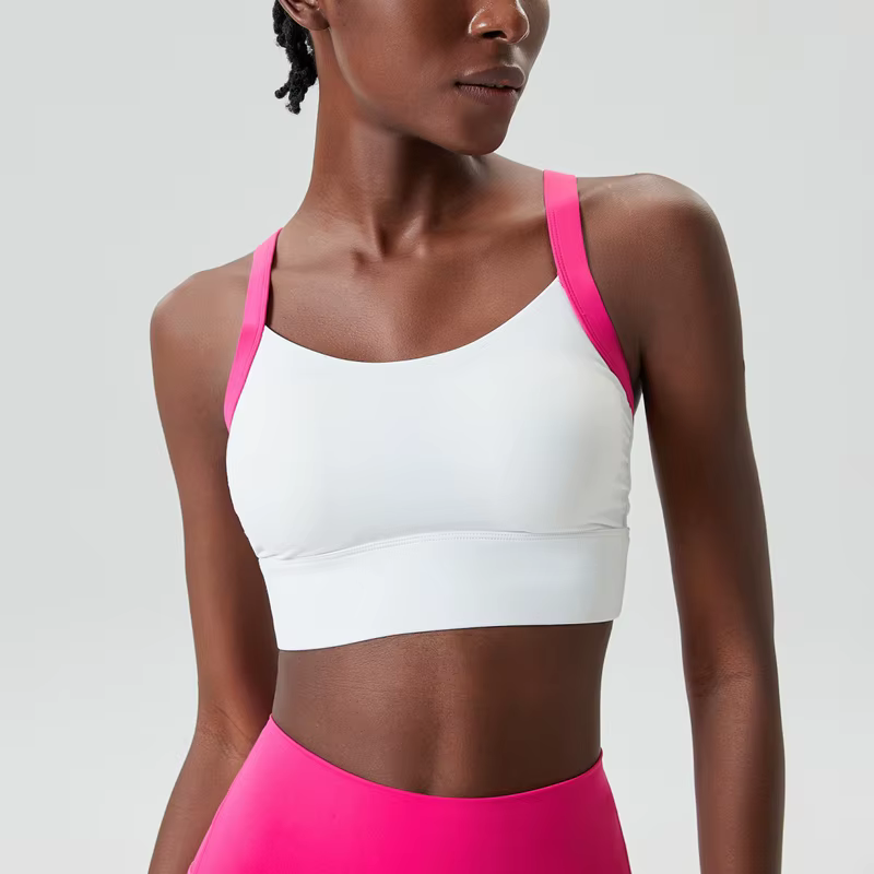 Soutien-gorge de sport pour femme, extensible, doux, sexy, dos croisé, crop top de gym, patchwork te
