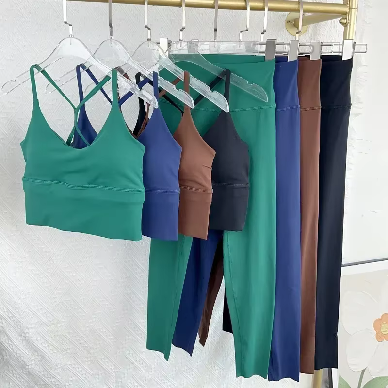 Leggings taille haute de yoga, ensemble de 2 pièces, combinaisons de fitness sexy, dos croisé, élast