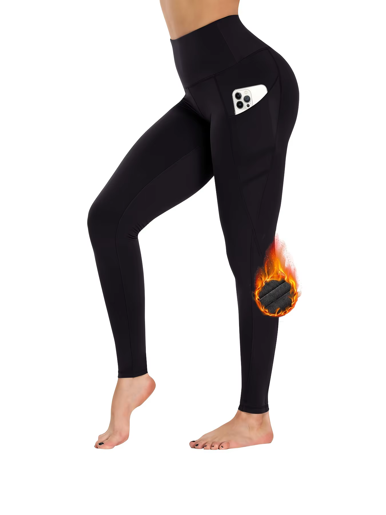 Leggings doublés en polaire avec poches pour femme – Leggings d'hiver thermiques et chauds pour femm