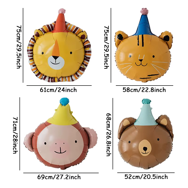 Mélange de ballons en Film d'aluminium, 4 pièces, tête d'animal, joli singe, chat, Lion, ours, anniv