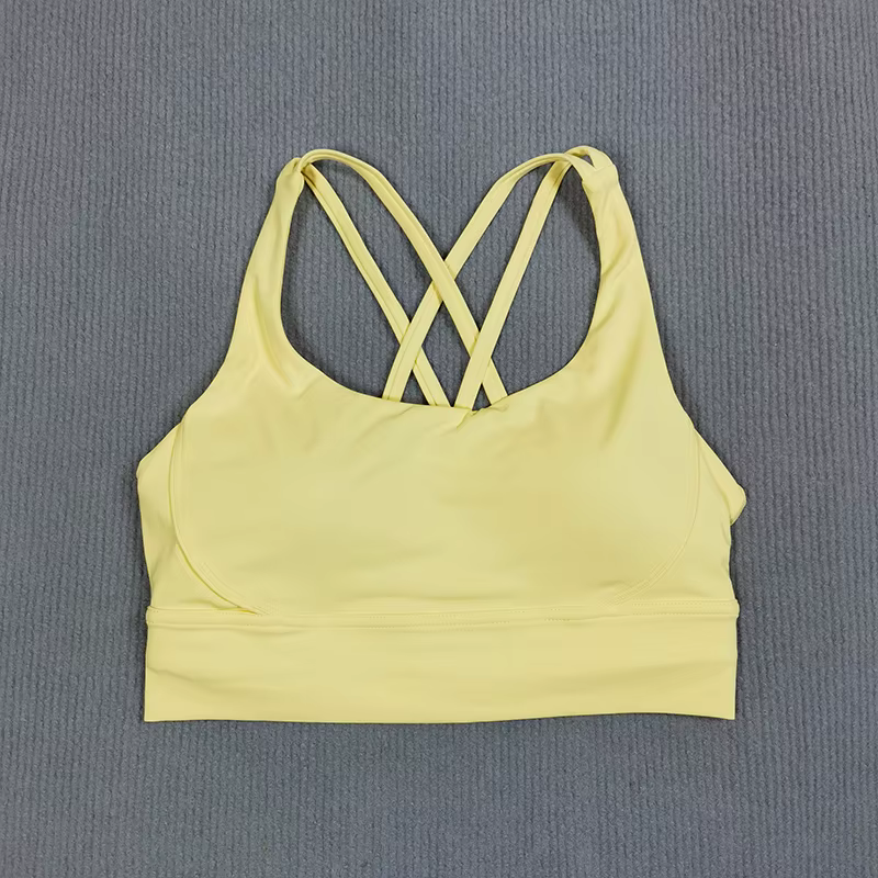 Soutien-gorge de sport de Yoga couleur unie pour femmes, soutien-gorge de sport doux à dos croisé, e