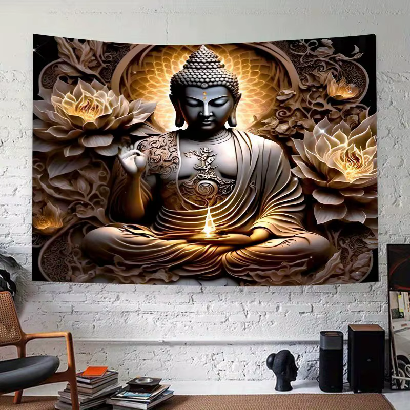 VIKAMA bouddhisme méditation Lotus tapisserie Orientale Zen méditation espace atmosphère salon boudd