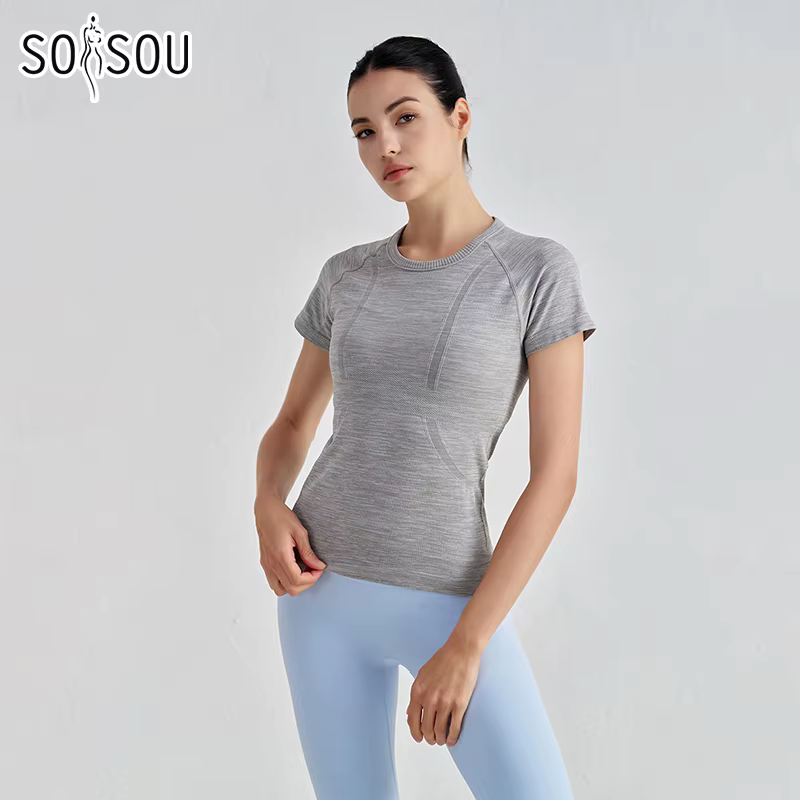 SOISOU femmes haut sans couture sec rapide respirant gymnase Yoga à manches courtes t-shirts Fitness