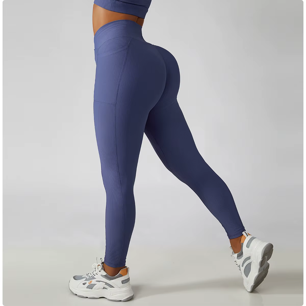 Pantalon de Yoga côtelé de couleur unie pour femmes, poches croisées, taille haute, Leggings de Fitn