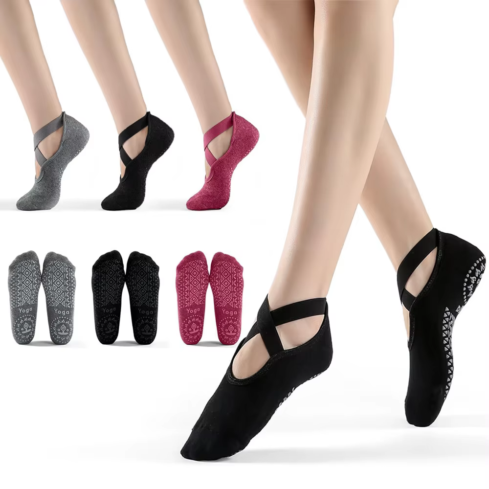 3 paires de chaussettes de Yoga pour femmes, chaussettes de Ballet antidérapantes en Silicone, Pilat