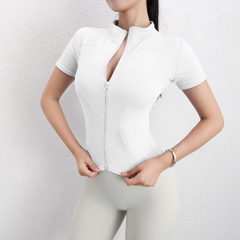 Vêtements de sport à séchage rapide, fermeture éclair Sexy, manches courtes, pour femmes, Fitness, Y