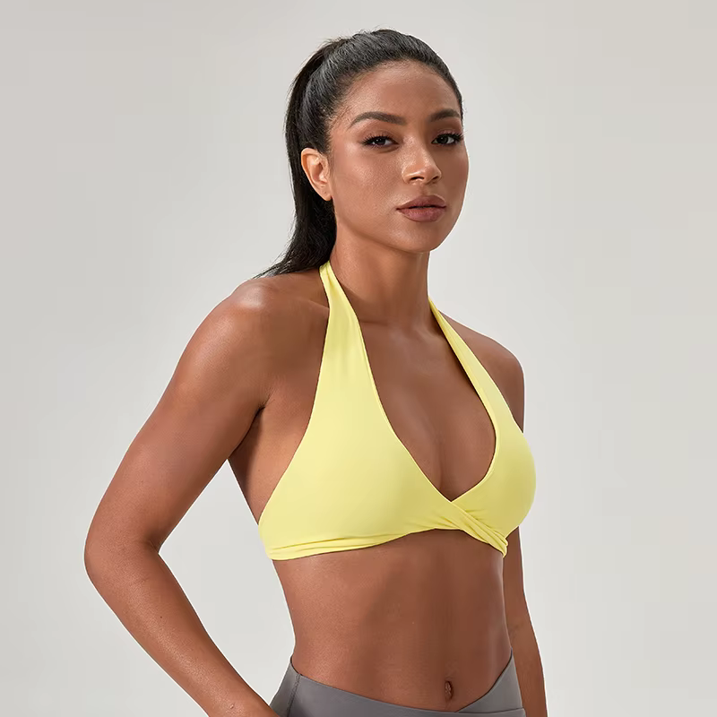 Soutien-gorge de sport de Yoga pour femmes, col licou, Design élégant au dos, soutien-gorge de gymna