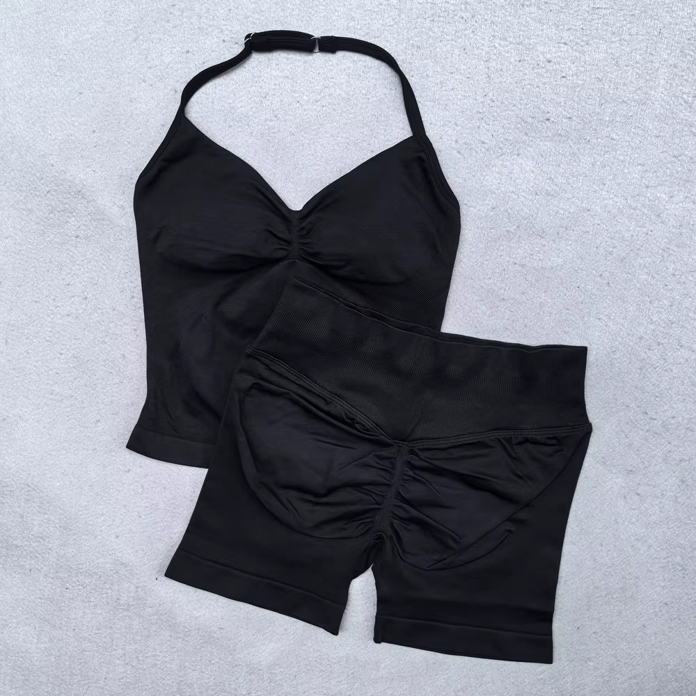 Ensemble de Yoga 2 pièces pour femmes, débardeur à bretelles réglable sans couture, short de sport f