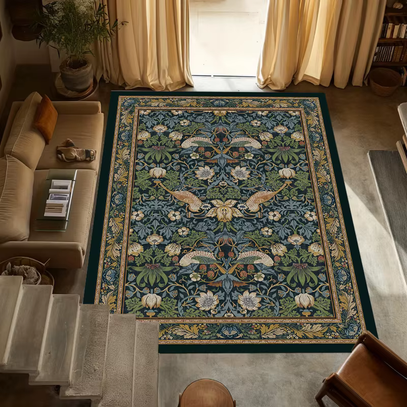Tapis d'intérieur à motif botanique vintage, tapis de sol floral artistique pour salon, chambre à co