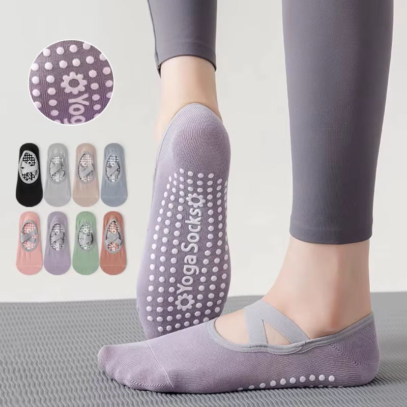 Chaussettes de Yoga respirantes à fond de serviette pour femmes, chaussettes de Pilates à bandes ant