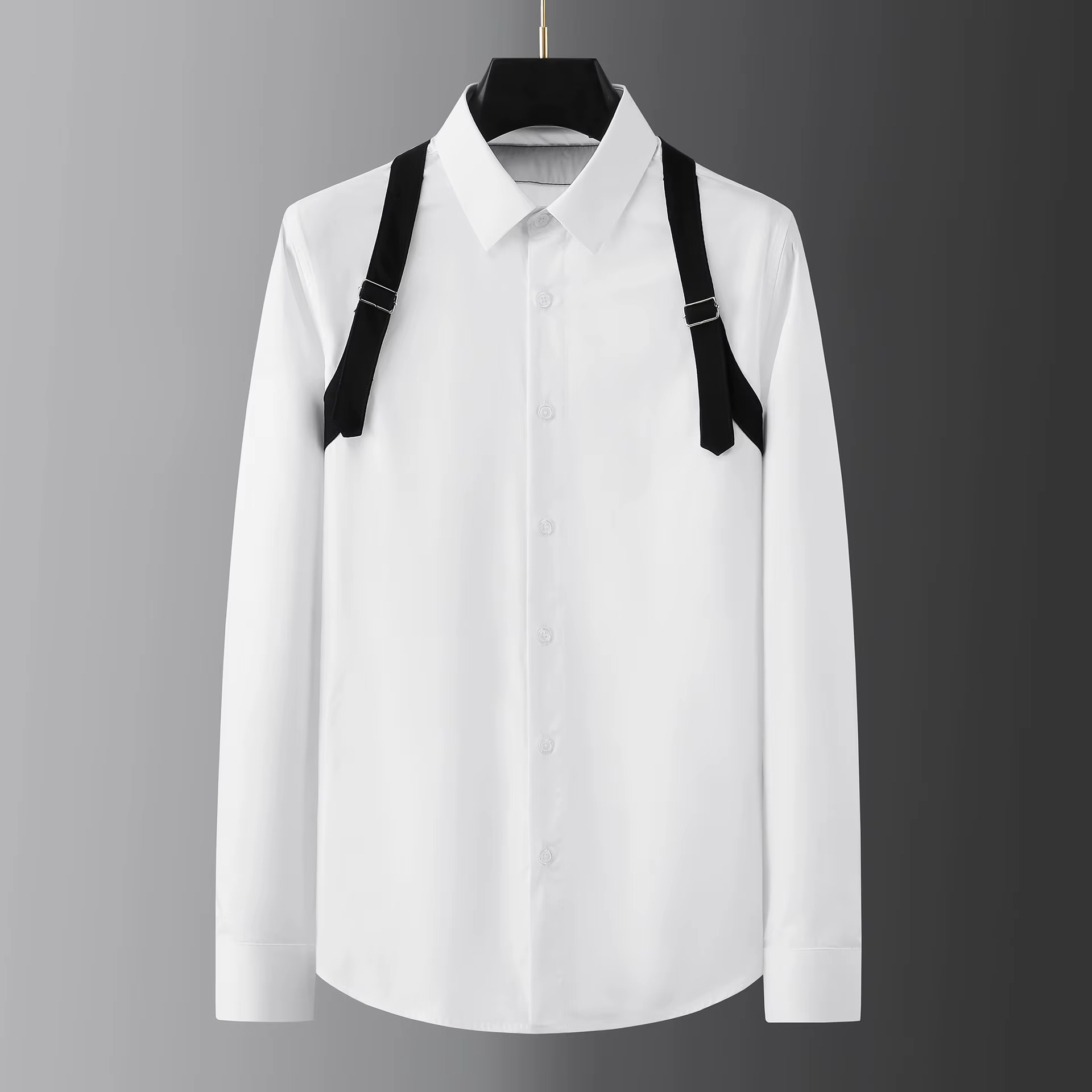 Mode bandoulière décoration hommes chemise à manches longues affaires robe sociale chemise Banquet f