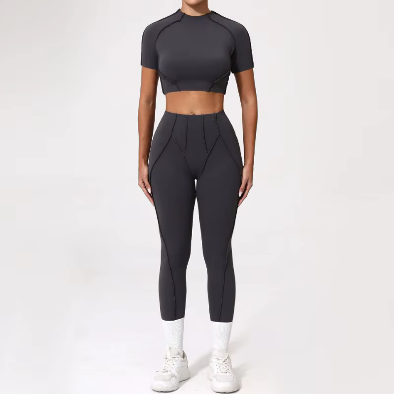 Combinaison de sport de Yoga, Fitness, haut à manches courtes, moulant, taille haute, pantalon de le