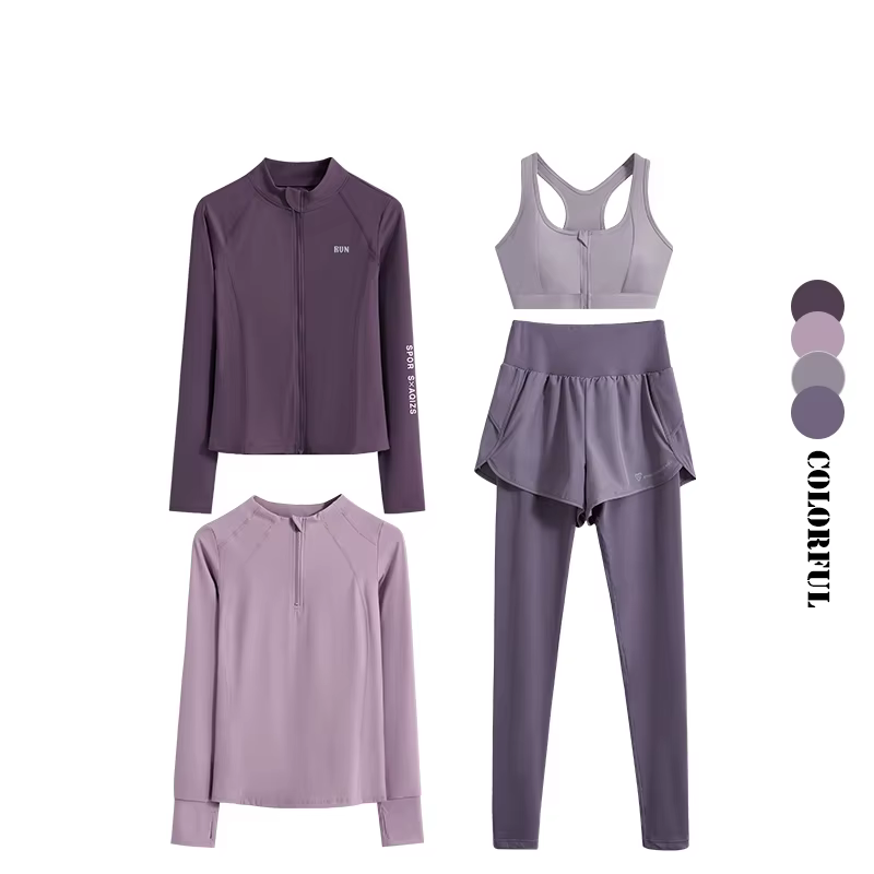 DRUR-Ensemble de 4 pièces de yoga pour femme, soutien-gorge de sport, leggings et vestes taille haut