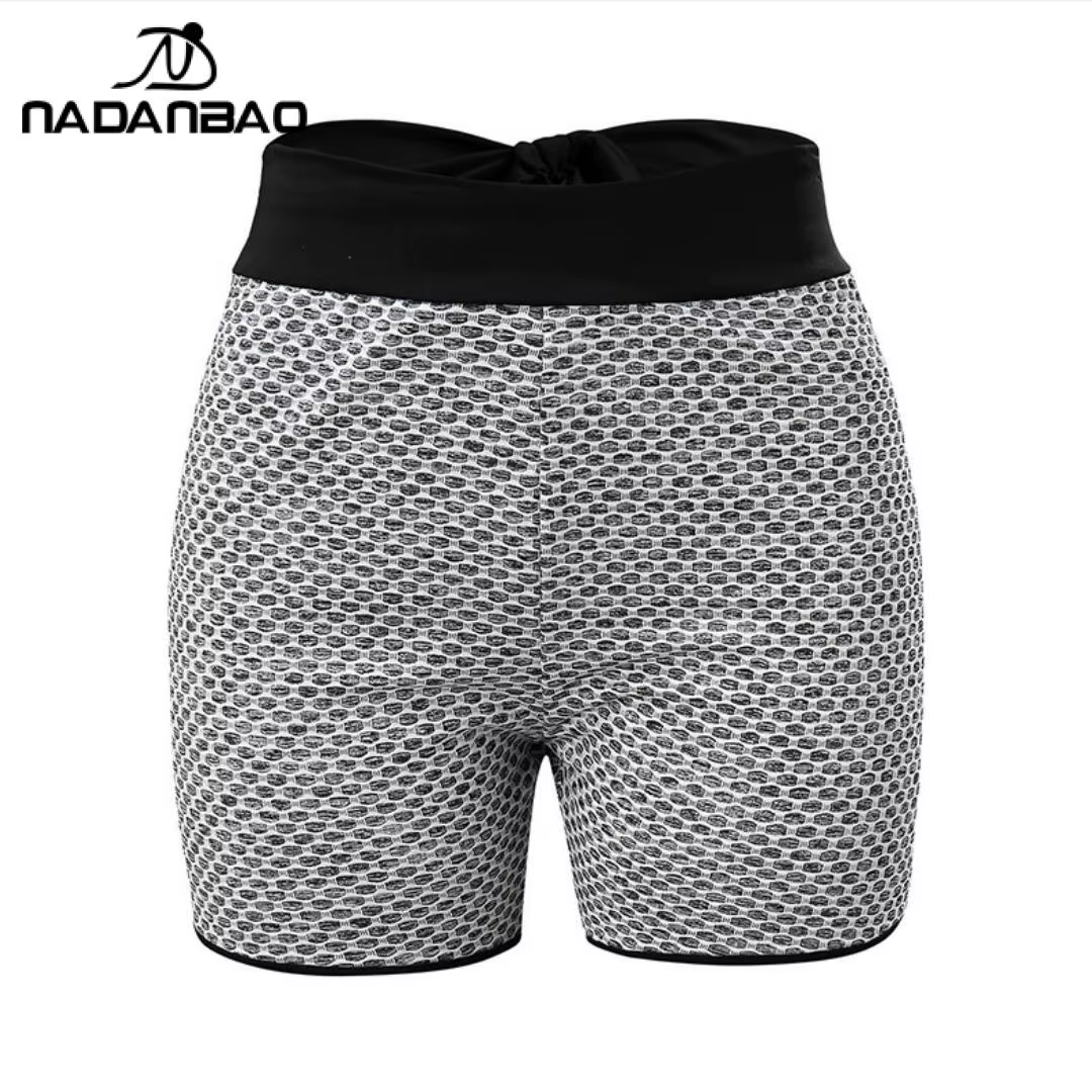 Nadanbao Sexy à carreaux taille haute pêche hanche pantalons de Yoga nid d'abeille Fitness Shorts do