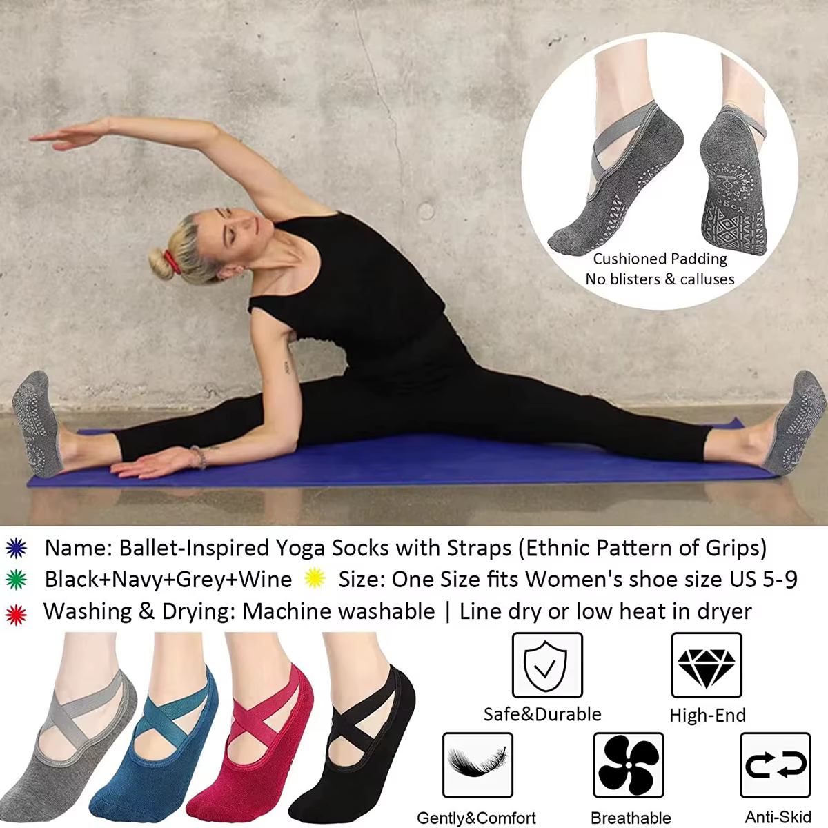 Chaussettes de Yoga respirantes de haute qualité pour femmes, chaussettes de Pilates à bandes antidé