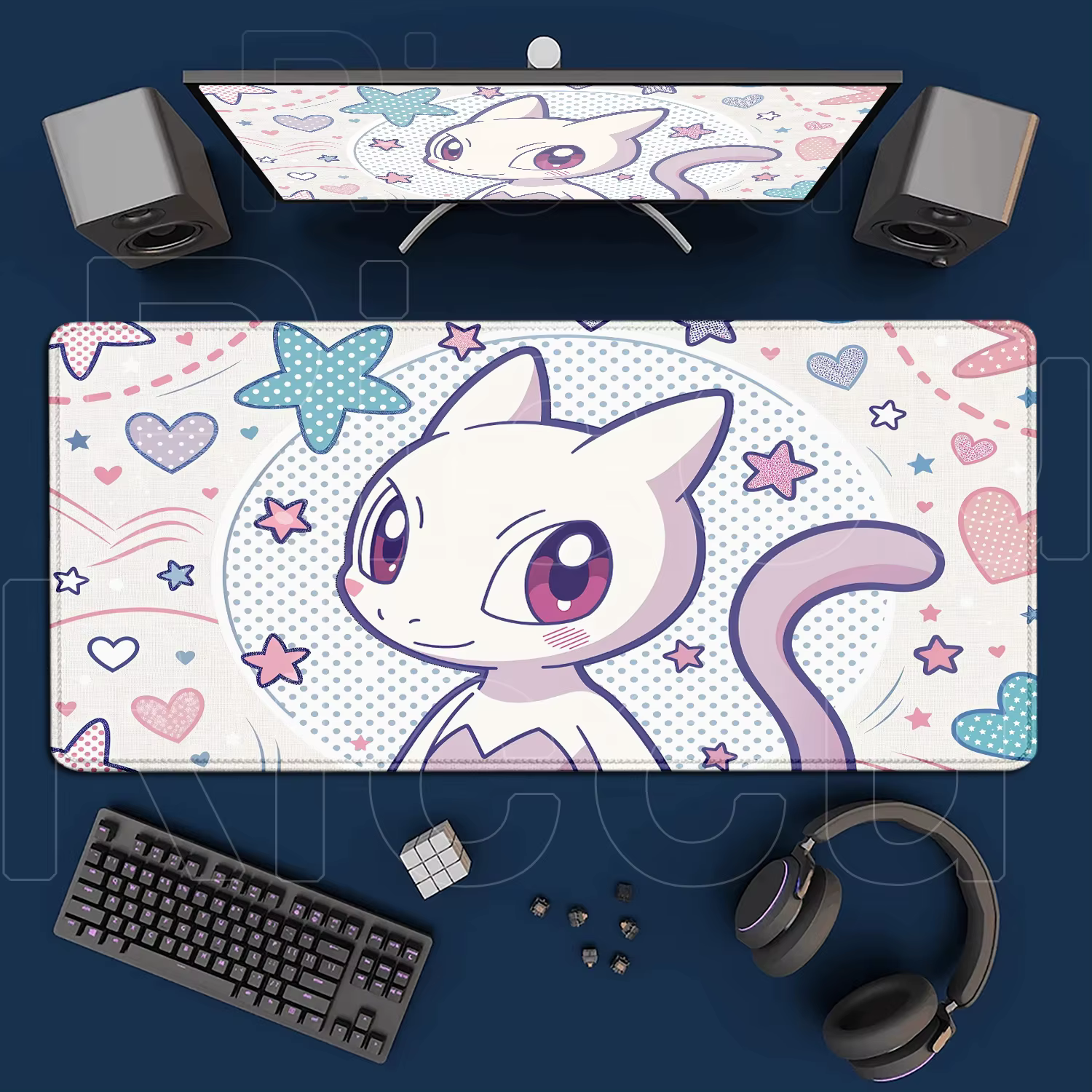 Tapis de souris P-pokemon Mewtwo, accessoires de jeu de dessin animé, PC Gamer, 900x400mm, tapis de