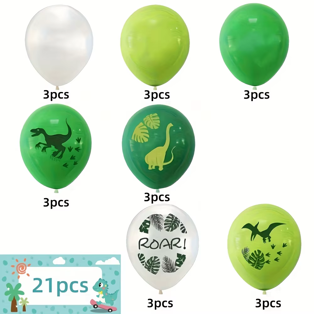 Ballons dinosaures, ballons imprimés Dino, ballons en latex vert, blanc et vert citron pour fête d'a