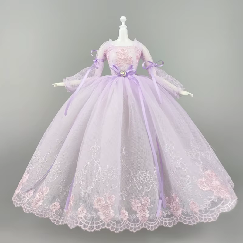 Robe de princesse violette faite à la main pour poupée Barbie, tenues pour poupées 1/6, accessoires,
