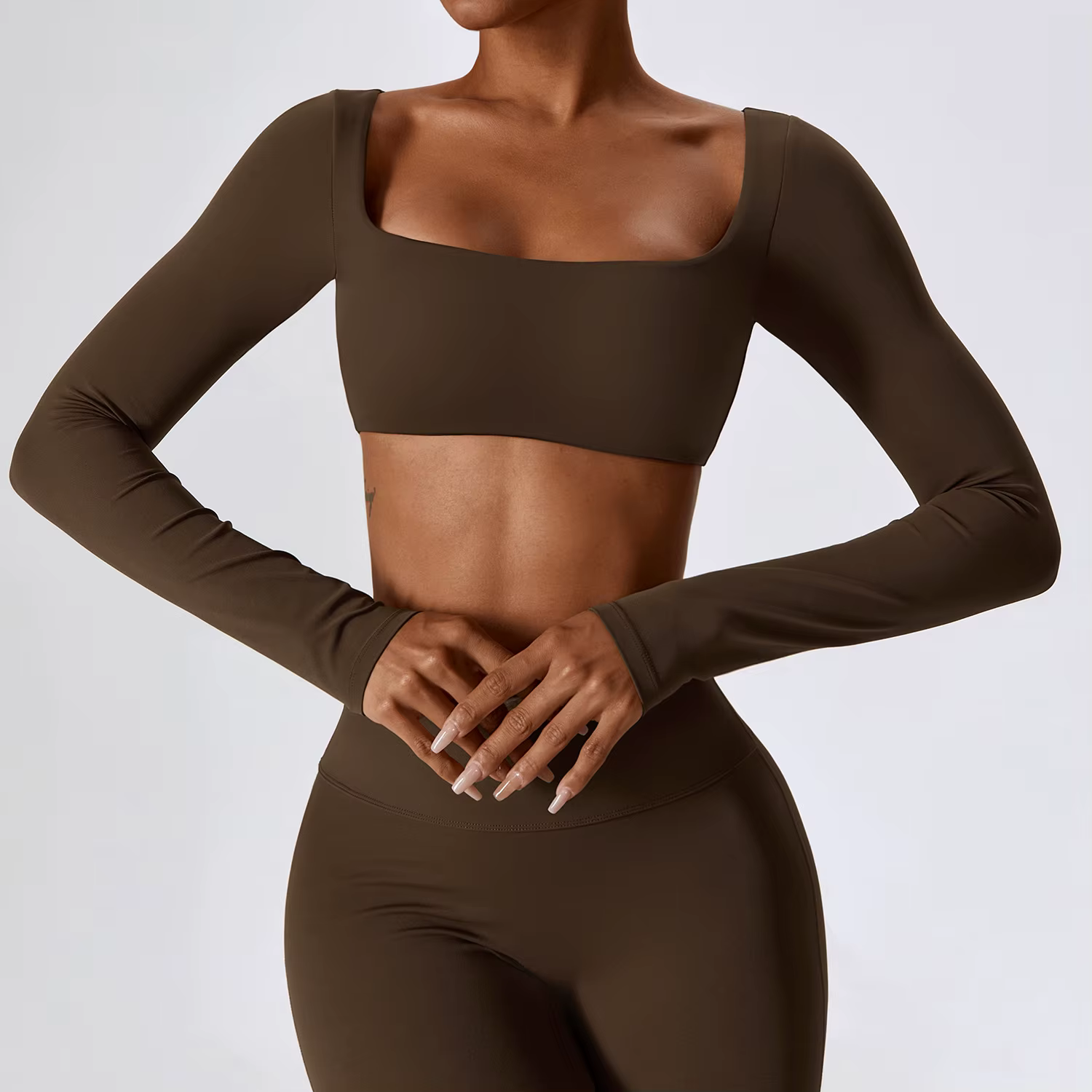 Femmes Crop Tops Yoga T-shirts Solide Haut De Sport À Manches Longues Chemises De Course Sexy Nombri