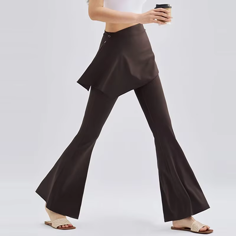 Leggings de sport taille haute pour femme, coupe ajustée, effet deux-pièces, avec jupes micro-évasée