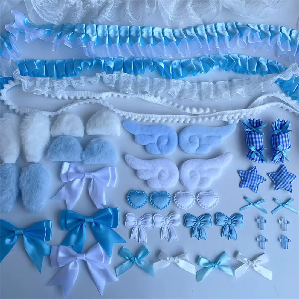 Ensemble d'accessoires colorés de 99 pièces en dentelle rose, pour la création de ventilateurs manue