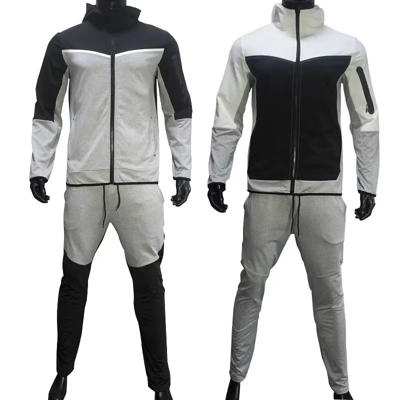 Ensembles de course à capuche pour hommes, survêtements décontractés patchwork, veste à glissière et