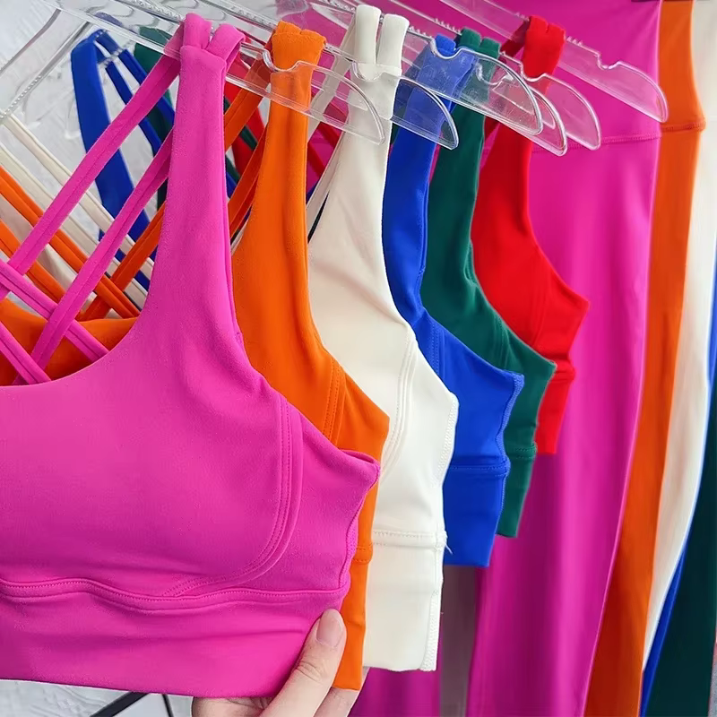 Ensemble de Yoga 2 pièces, combinaison de Fitness respirante, dos croisé, hauts de Yoga, fesses pêch