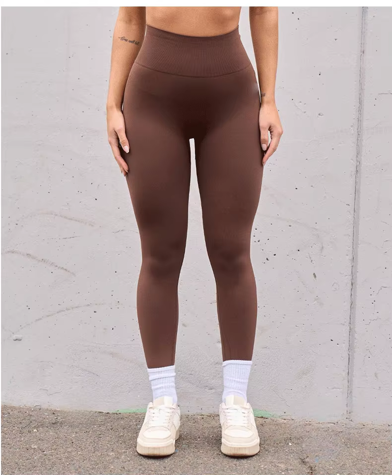 Pantalon de sport taille haute sans couture, dos rehaussant les hanches pêche, pli en V, pantalon de