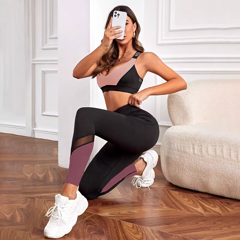 TUNIControl-Pantalon de yoga taille haute avec poches pour femme, leggings d'entraînement, Turnblock