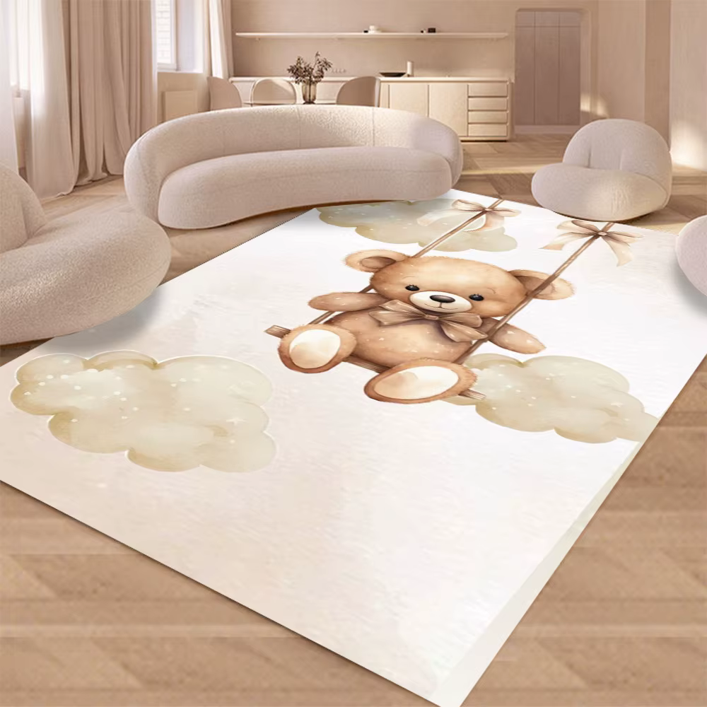 Tapis de dessin animé bonne nuit petit ours, facile à nettoyer, antidérapant, pour salon, chambre à