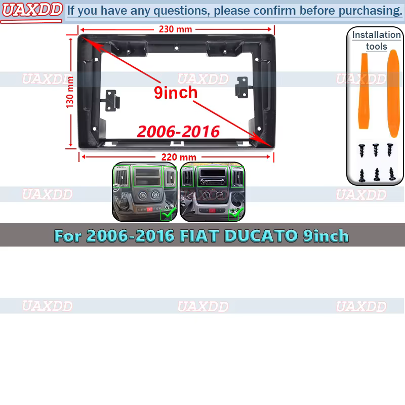 Pour Fiat Ducato 2006-2021, cadre d'autoradio Android 9 pouces 2 DIN, panneau de tableau de bord, fa