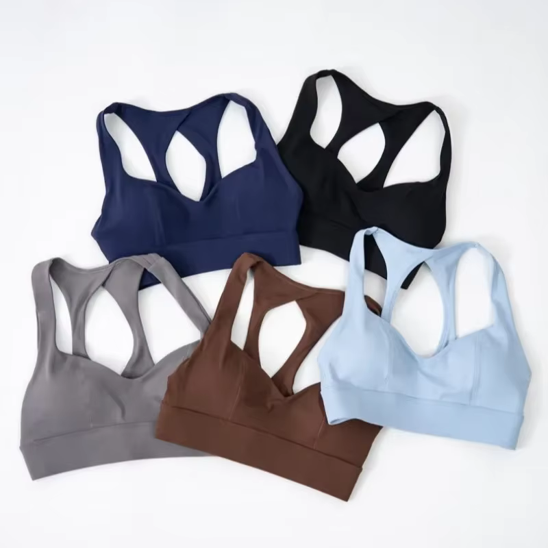 Soutien-gorge de sport Yoga pour femmes, coussin de poitrine amovible, haut à licou, Push-up, dos ou