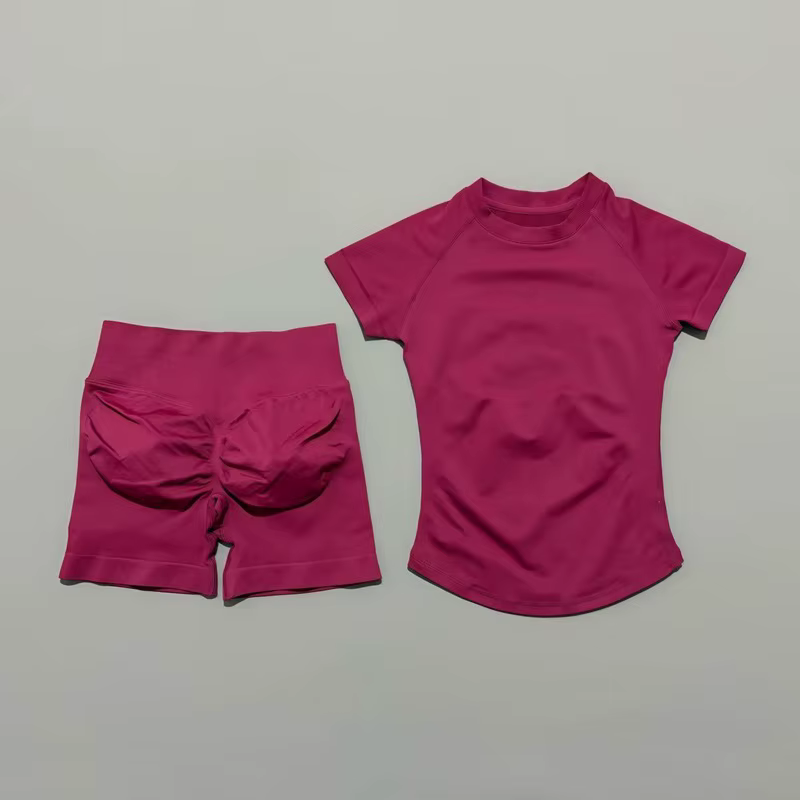 Ensemble de sport 2 pièces pour femme, haut de yoga à manches courtes en tricot sans couture, ensemb