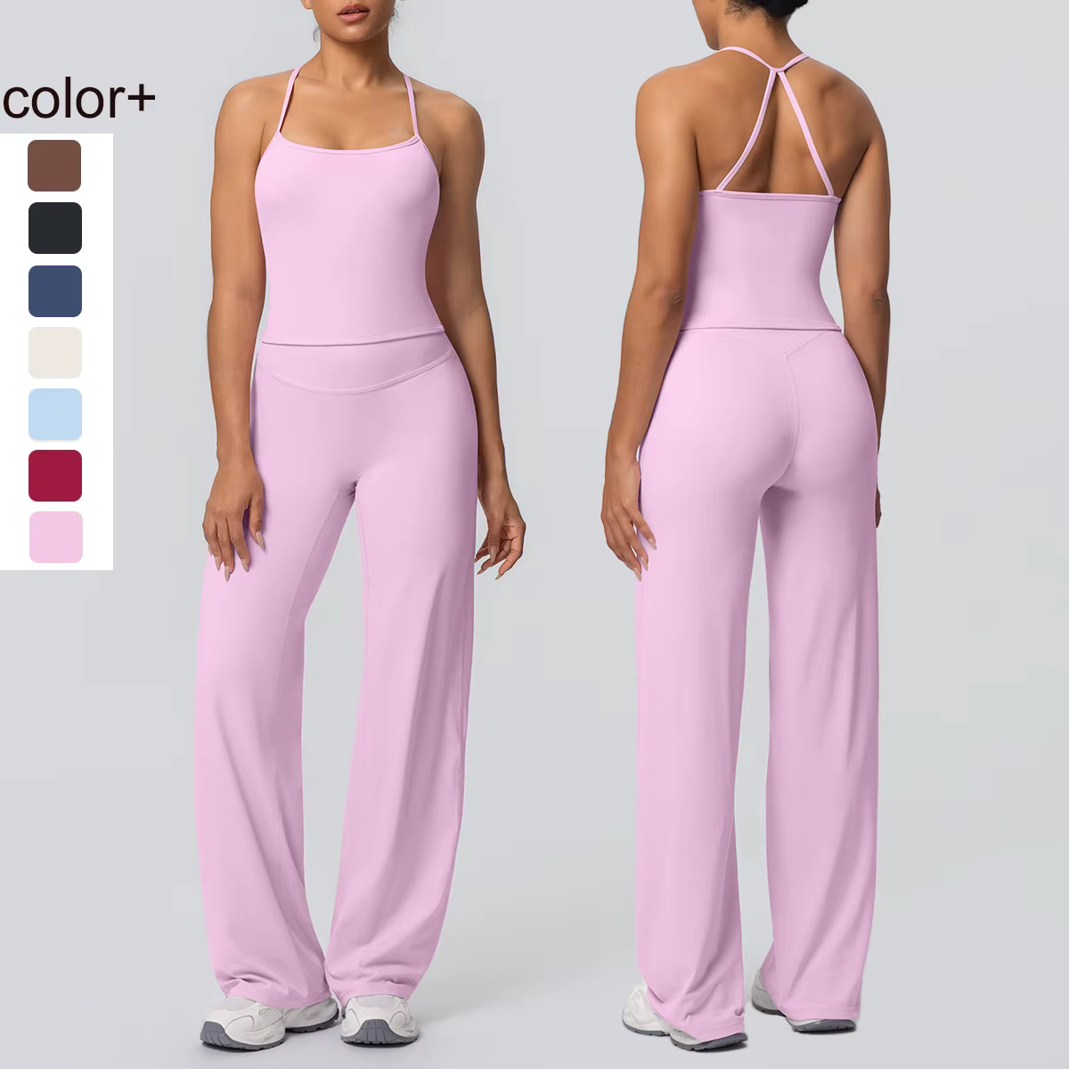 Ensemble de Yoga 2 pièces pour femmes, couleur unie, sport, Sexy, belle sangle arrière, haut d'entra