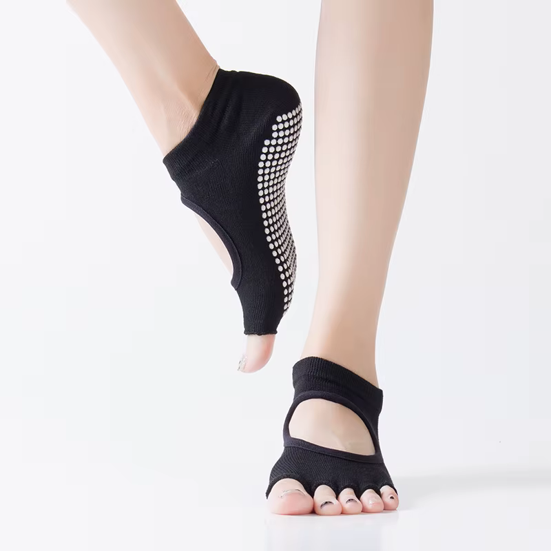 Chaussettes de Pilates dos nu à cinq orteils pour femmes, antidérapantes, pour Fitness, entraînement