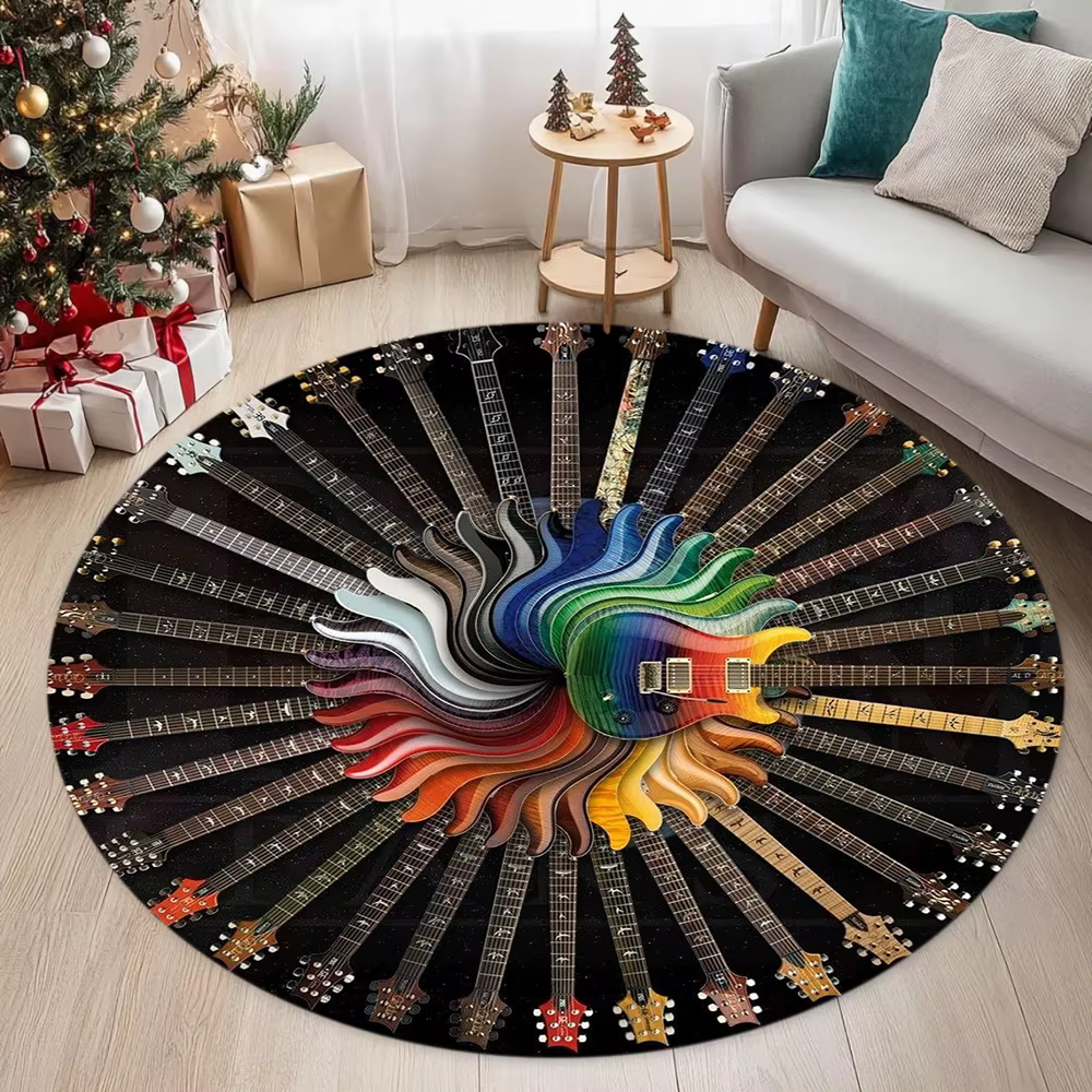 Tapis circulaire à motif de guitare basse, Style Rock de rue, pour passionnés de musique, décoration