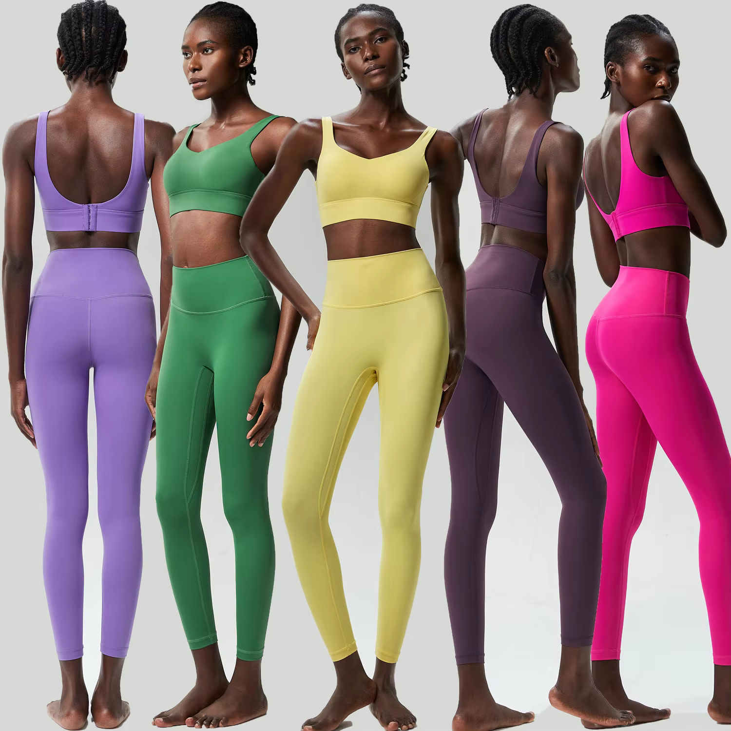 Ensemble de yoga fitness deux pièces pour femmes, couleur unie, extensible, doux, tenue de sport res