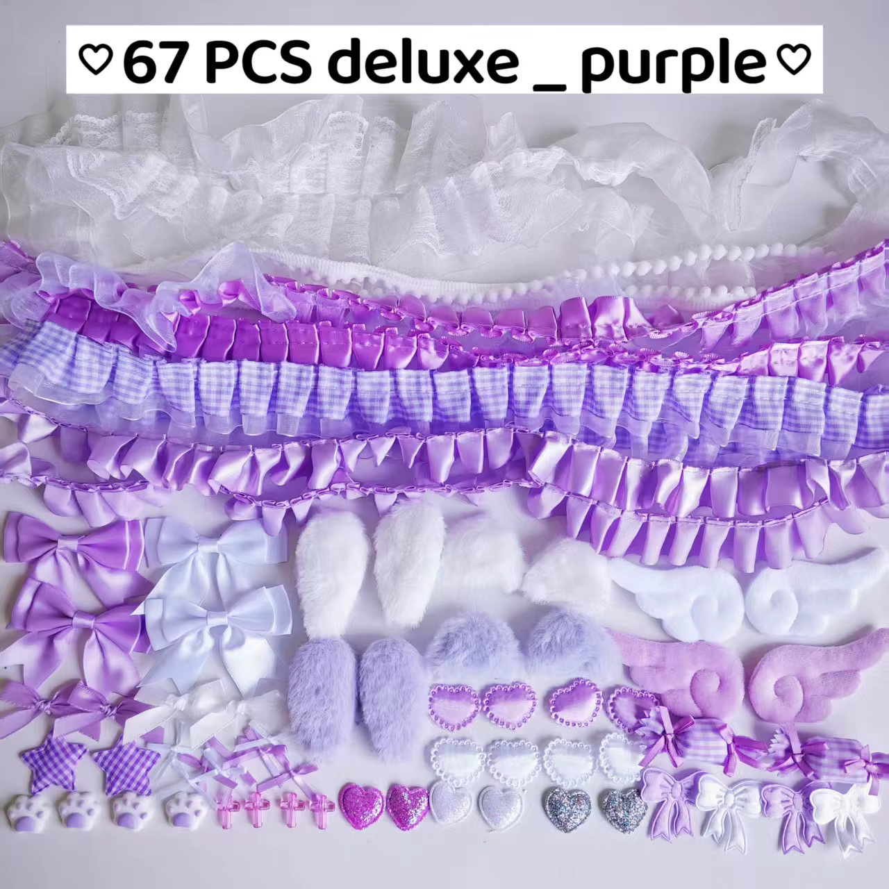 67 pièces d'ensemble d'accessoires colorés, ensemble de matériel en dentelle rose, accessoires de br