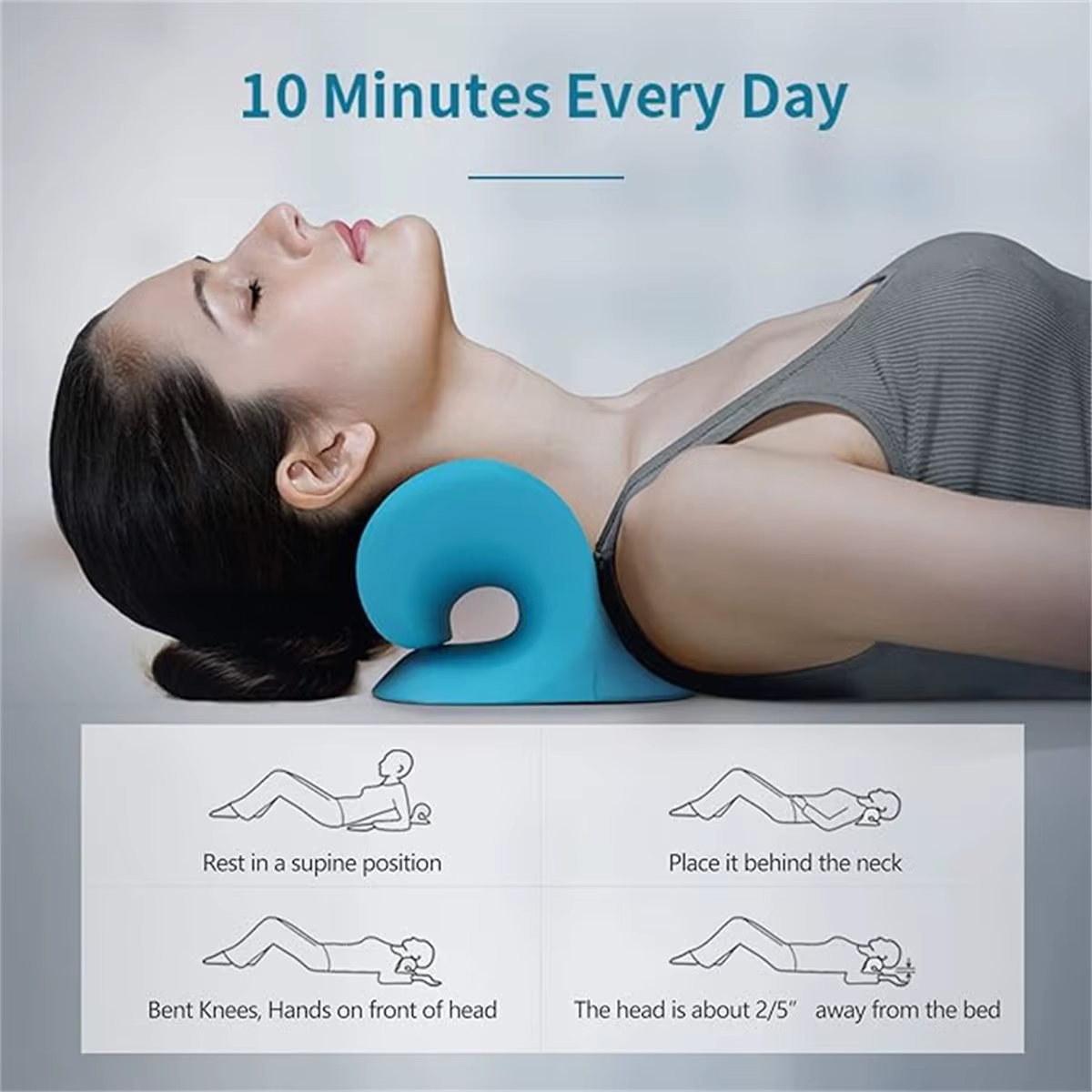 Oreiller relaxant pour le cou et les épaules en forme de C, dispositif de traction cervicale pour le